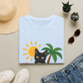 Black Cat Beach Scene T-Shirt | Palm Tree, Sun, Hibiscus