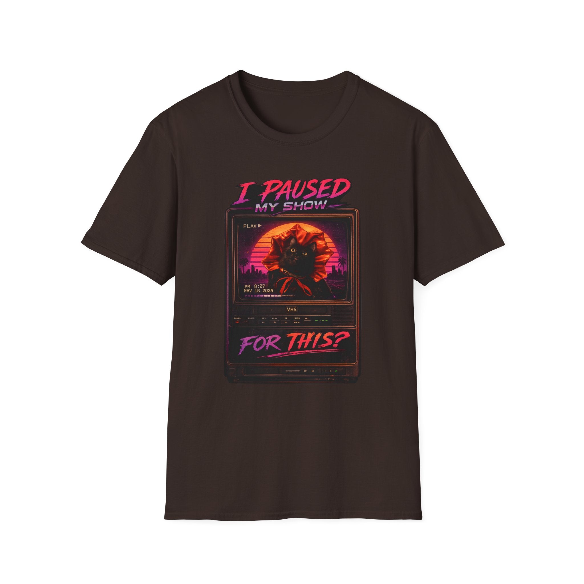 I Paused My Show Cat Watching Graphic T-Shirt | Retro Synthwave TV Design