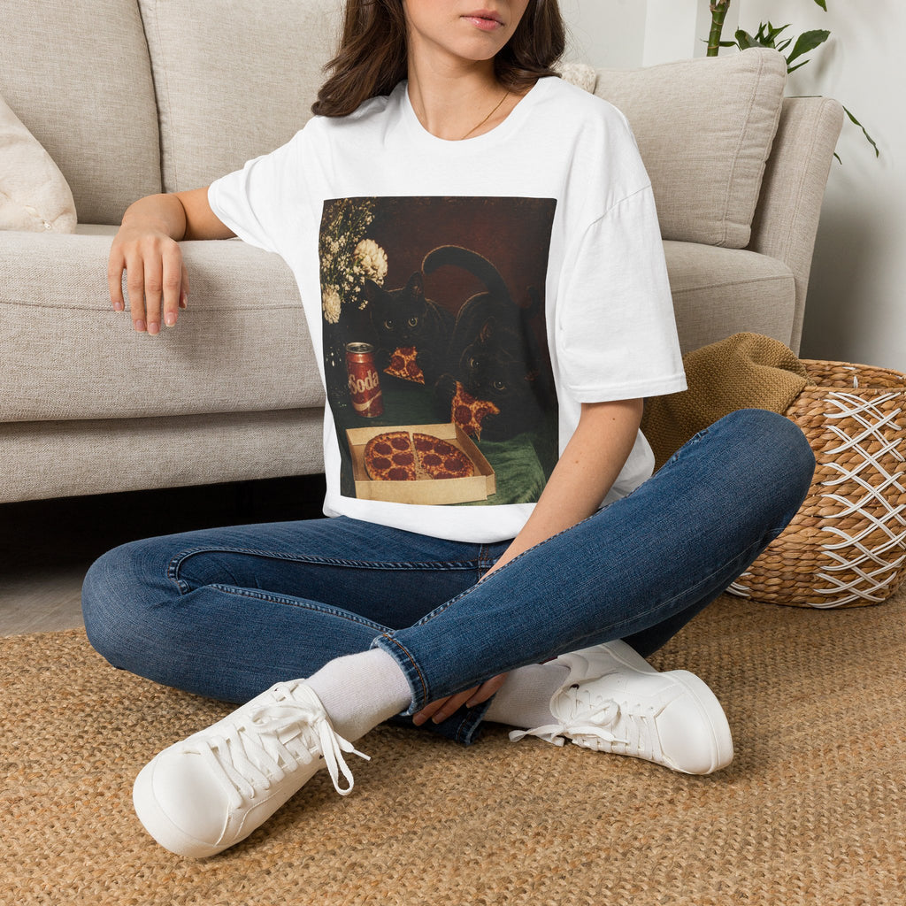 Black Cat Still Life T-Shirt | Vintage Floral, Candlelit Table
