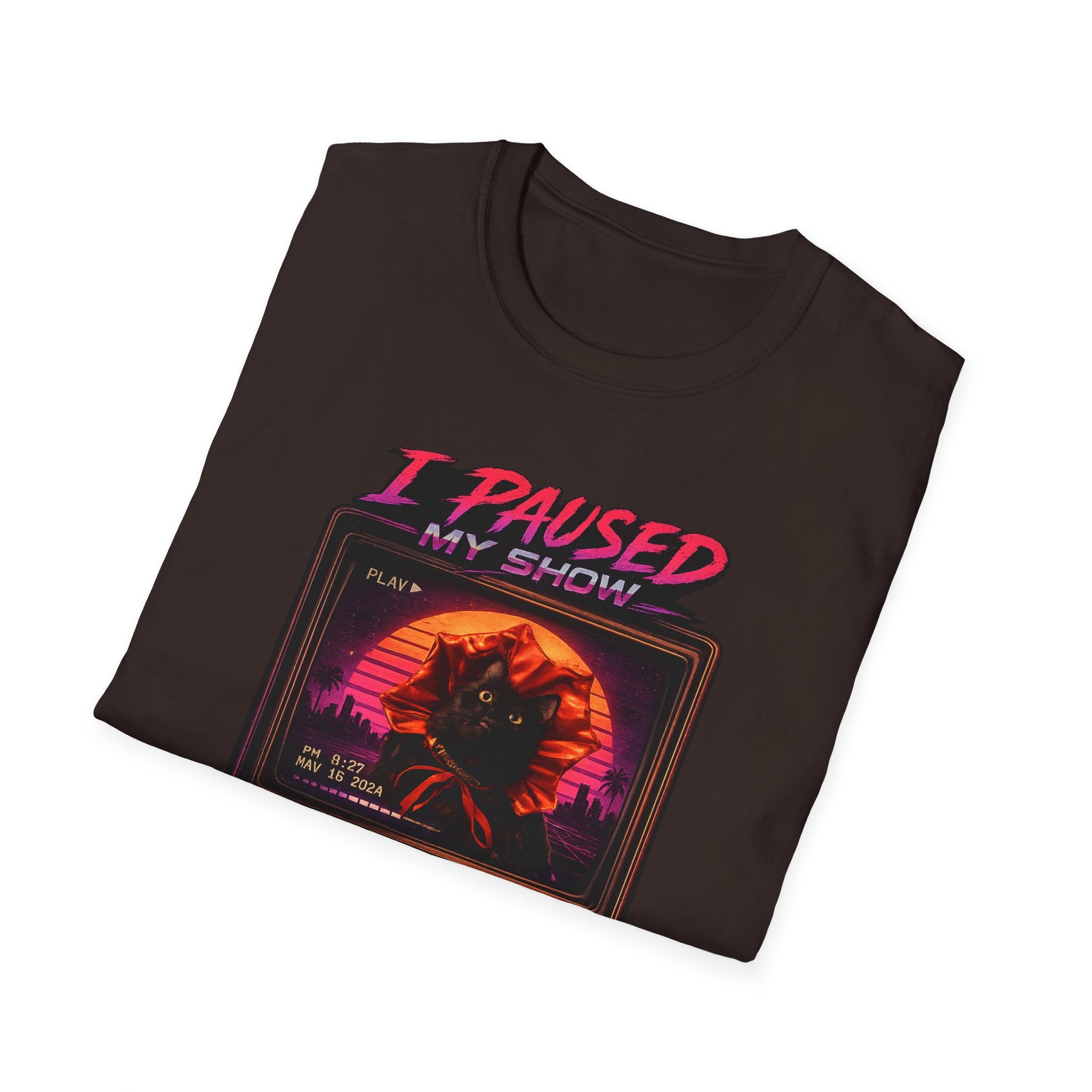 I Paused My Show Cat Watching Graphic T-Shirt | Retro Synthwave TV Design