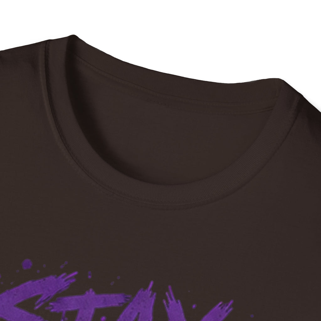 Stay Feral Cat Illustration T-Shirt | Black Cat, Purple Graffiti Text