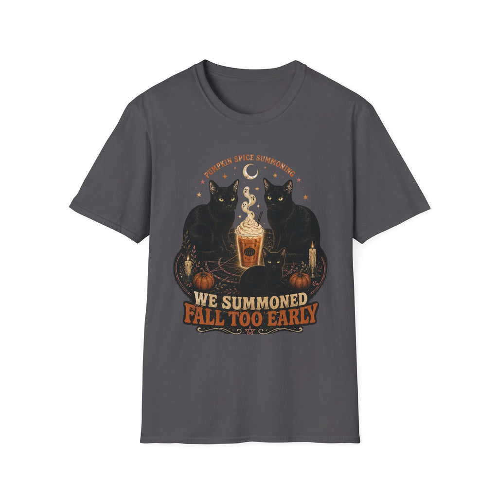 Pumpkin Spice Summoning T-Shirt | Black Cats, Fall Latte Illustration