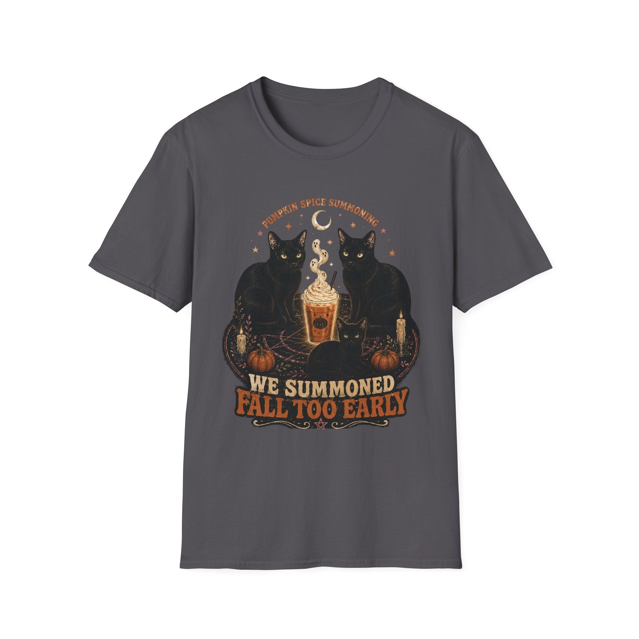 Pumpkin Spice Summoning T-Shirt | Black Cats, Fall Latte Illustration
