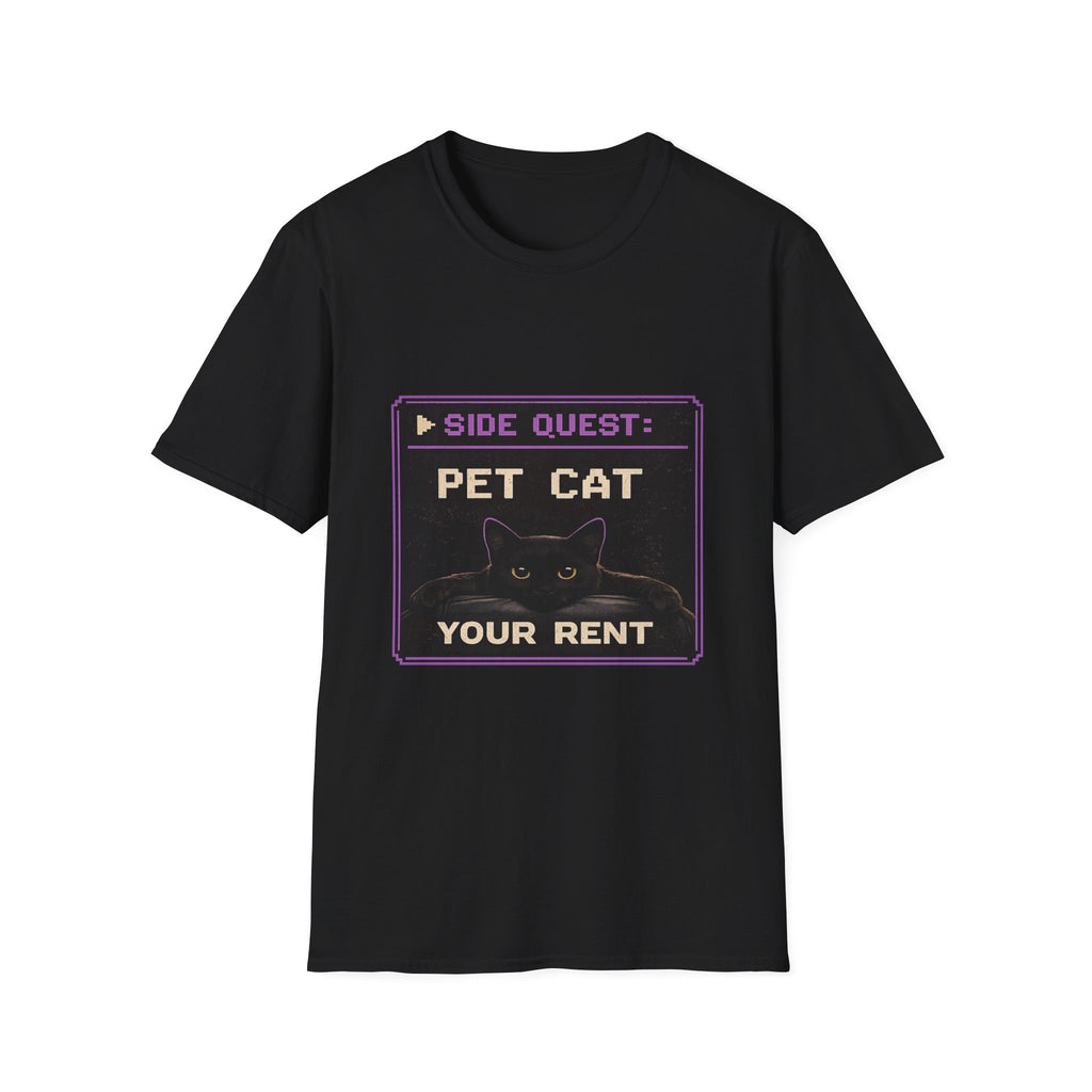 Side Quest Pet Cat T-Shirt | Pixel Gaming Cat Design